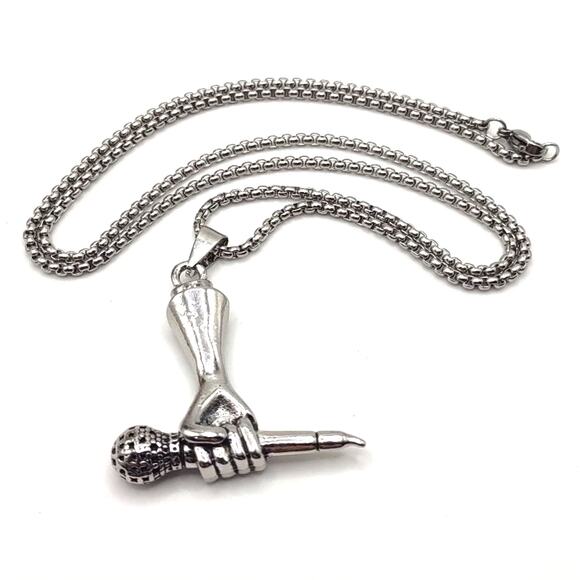 Independent | Accessories | Stainless Steel Necklace  Stainless Steel Necklace Microphone Hand Rapper Music Hip-hop Fashion Gift New!
